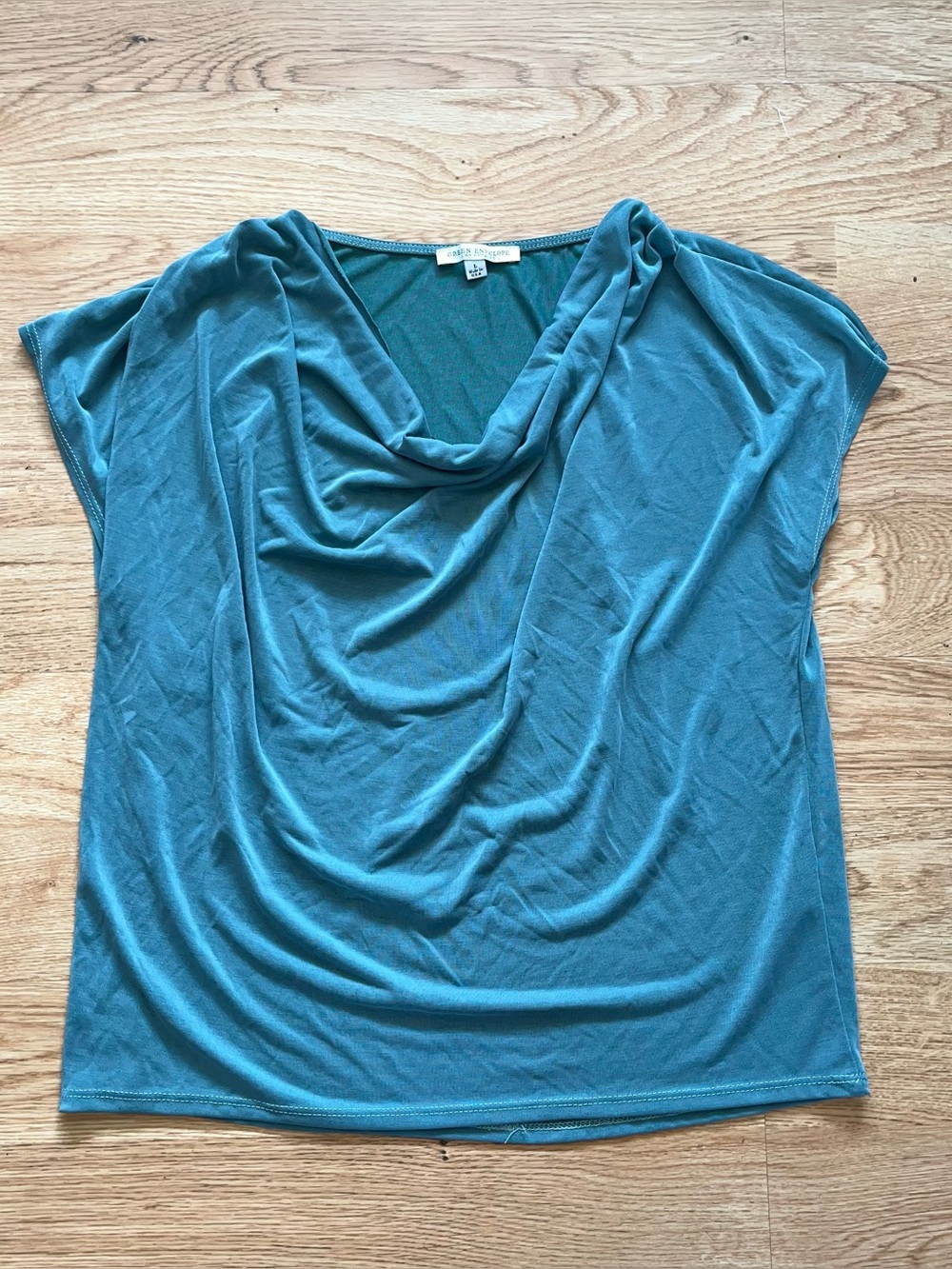 Green Envelope Cowl Neck Top Women’s Size L Teal Sleeveless Blouse Office USA